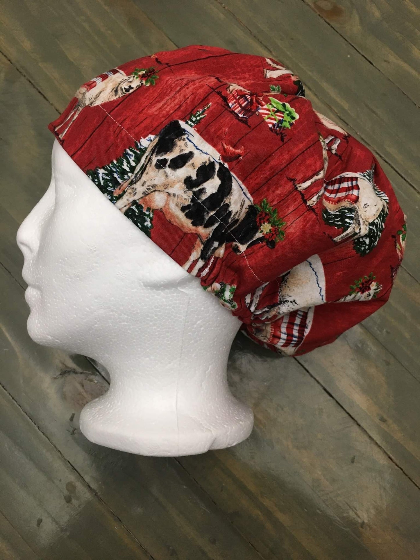 Barnyard Christmas bouffant/euro style surgical hat