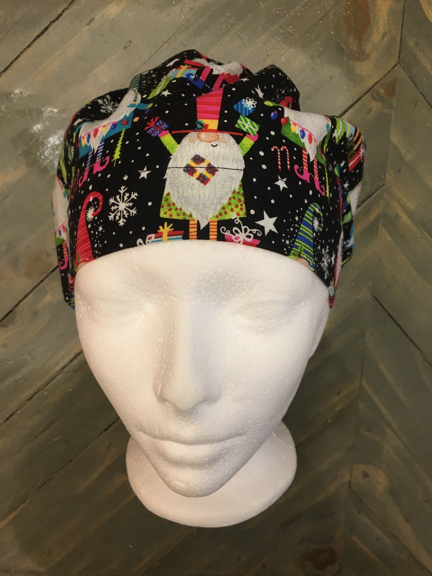 Colorful Christmas gnomes bouffant/ euro style surgical hat