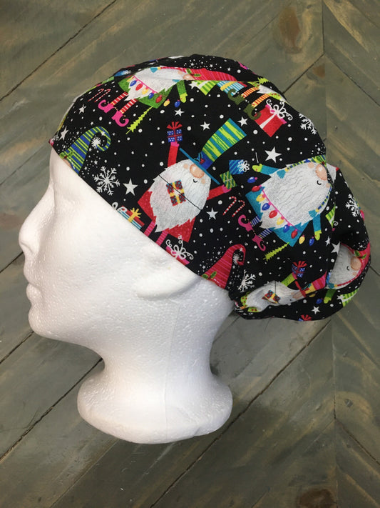 Colorful Christmas gnomes bouffant/ euro style surgical hat