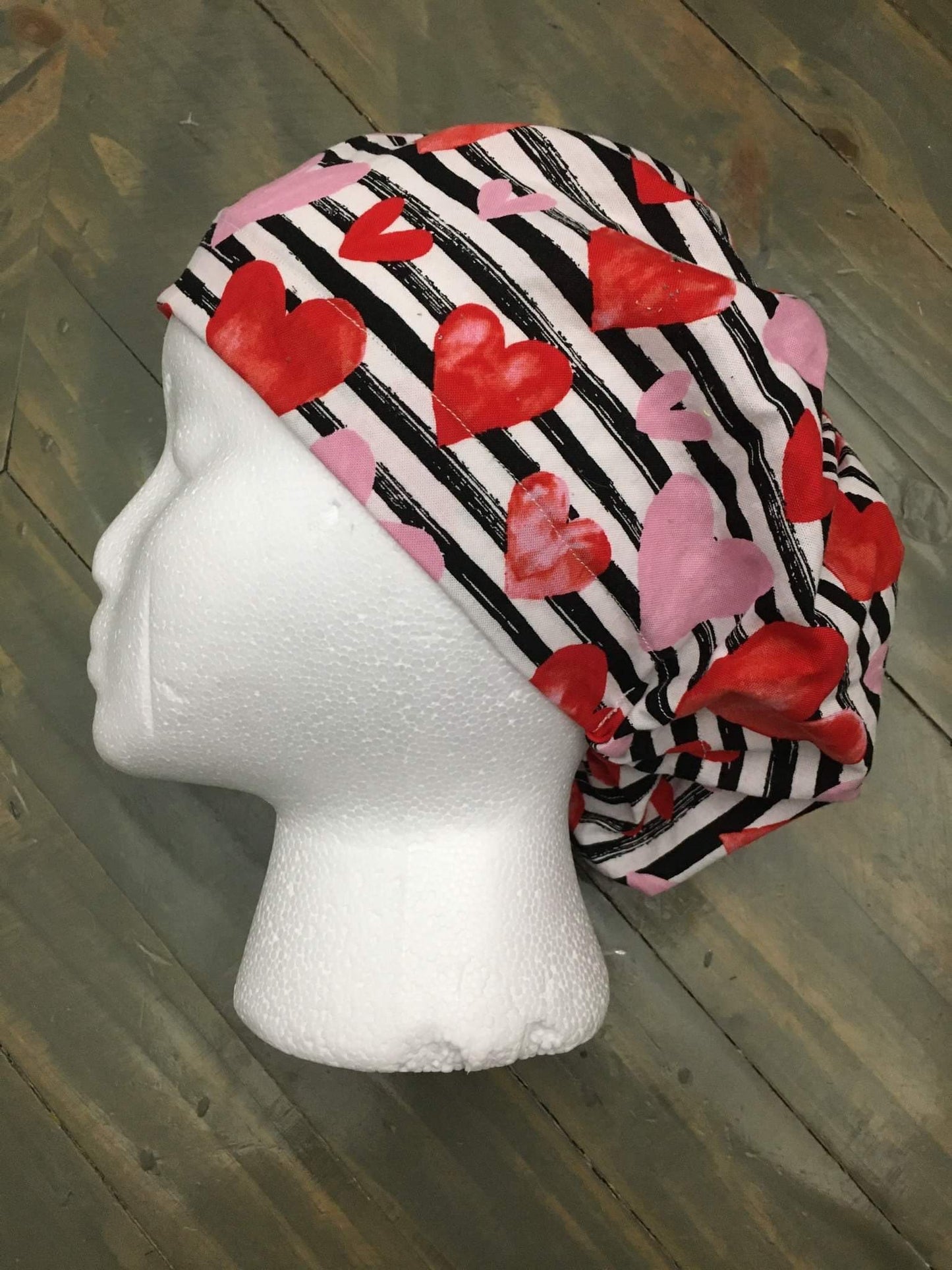 Hearts and stripes bouffant/euro style surgical hat