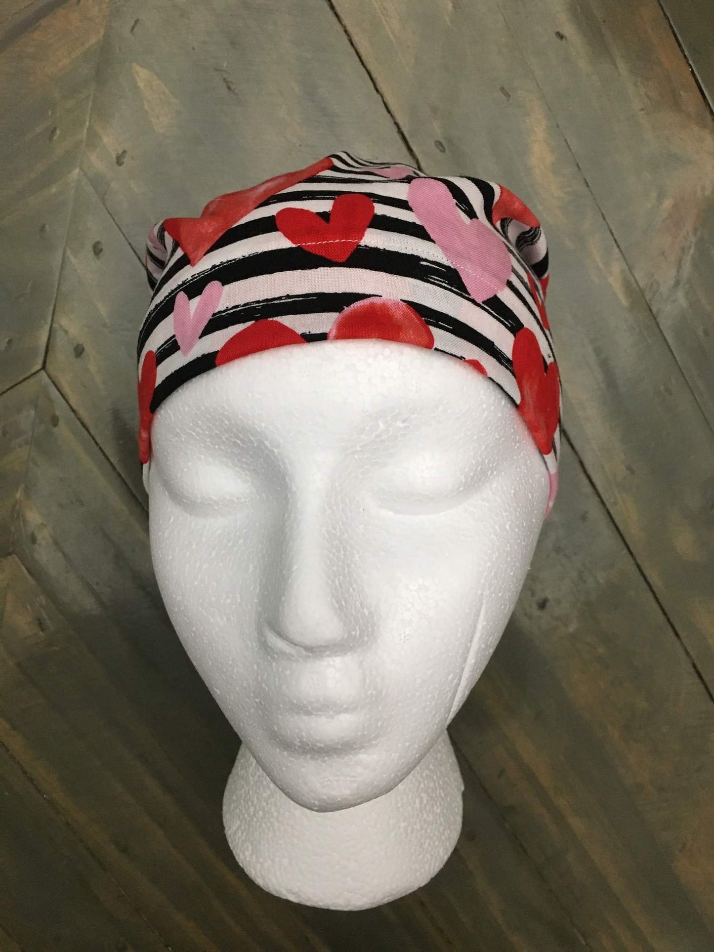 Hearts and stripes bouffant/euro style surgical hat