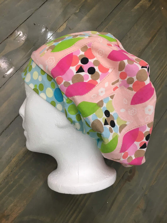 Polka dot owls euro/bouffant style surgical hat