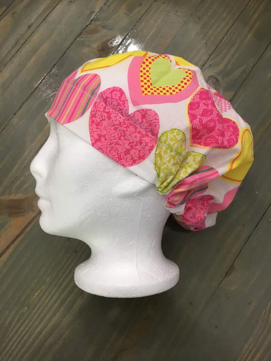 Valentine’s heart bouffant/euro style surgical hat