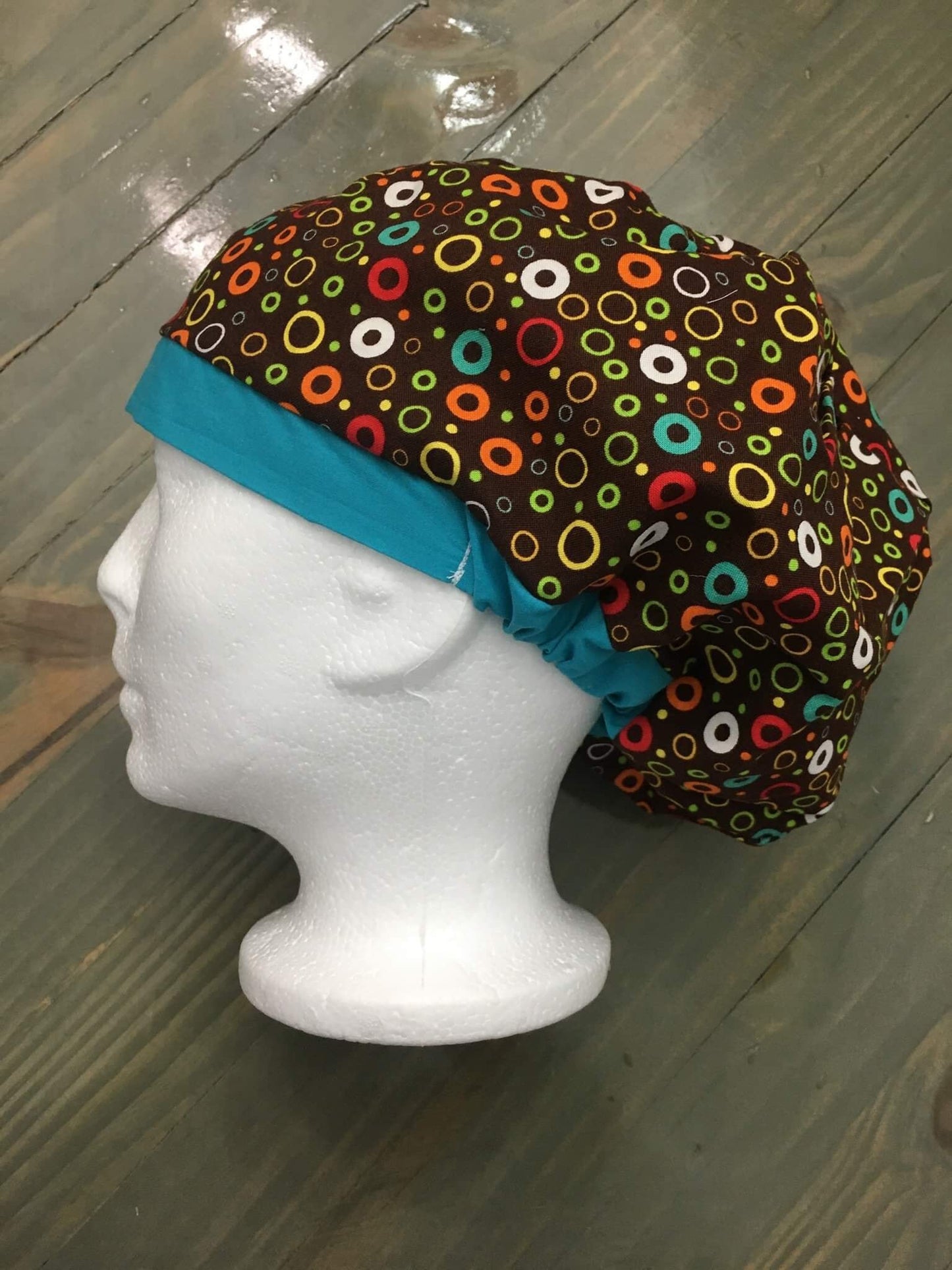 Colorful circles euro/bouffant surgical hat