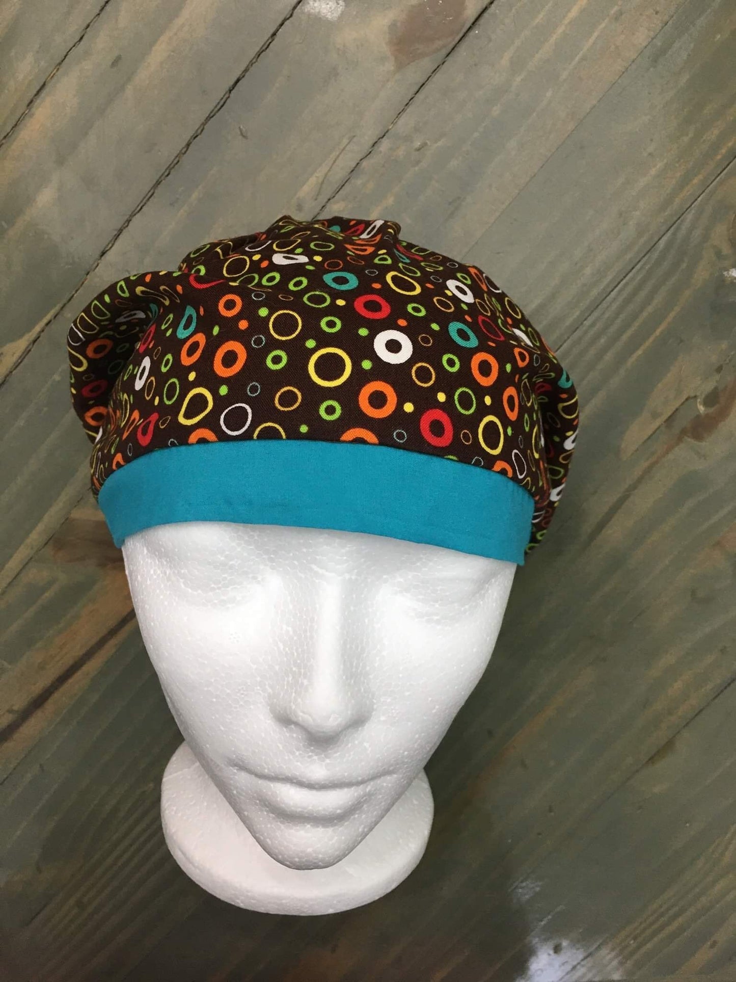 Colorful circles euro/bouffant surgical hat