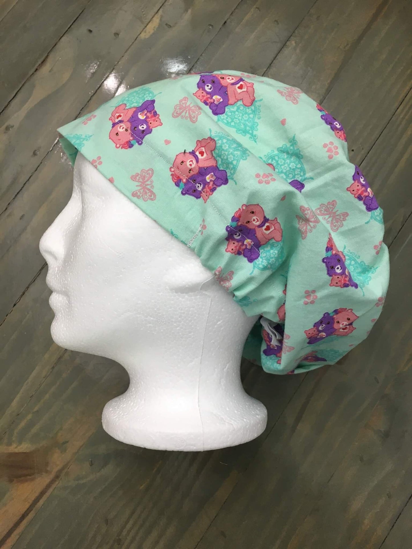 Care Bears and butterflies euro/bouffant style surgical hat