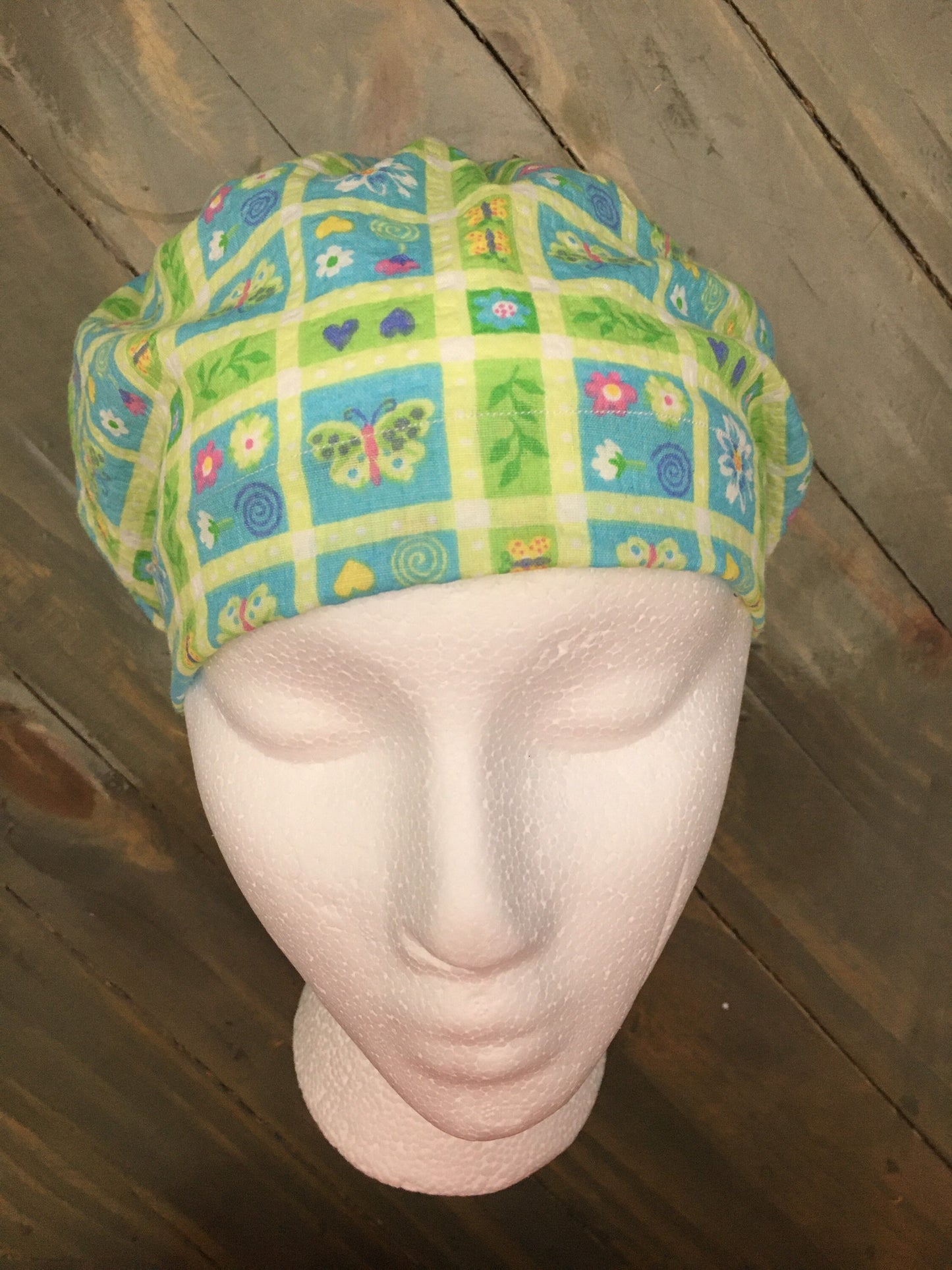 Spring butterflies bouffant/euro style surgical hat