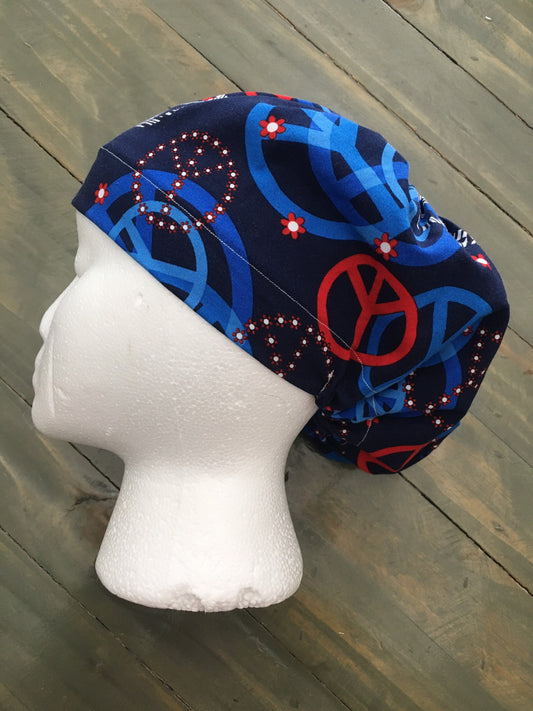 Peace, love, freedom euro/bouffant style surgical hat