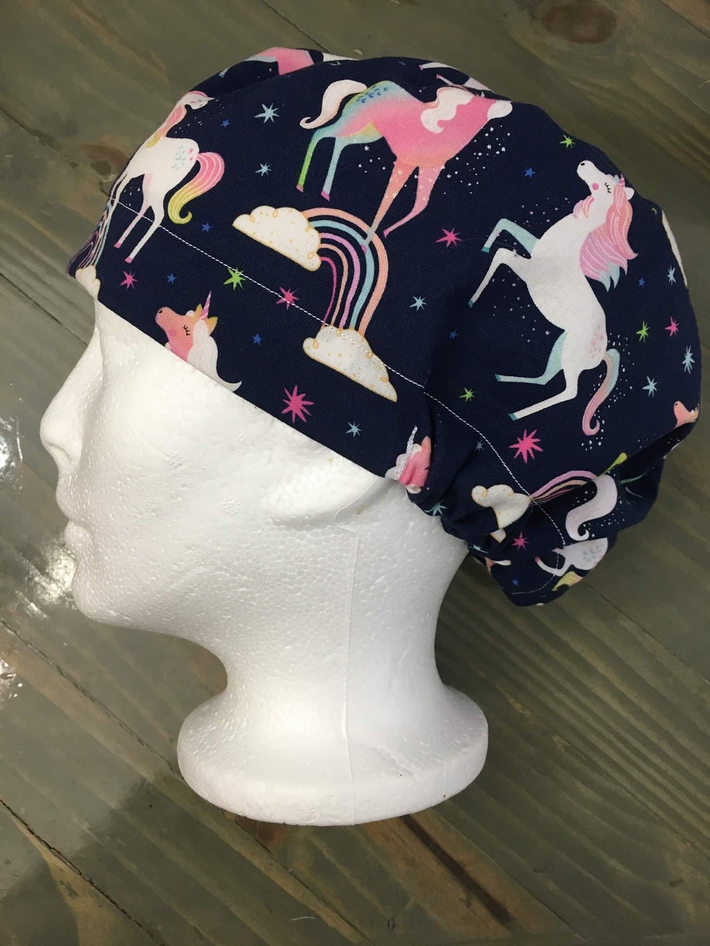 Unicorns and rainbows bouffant/euro style surgical hat