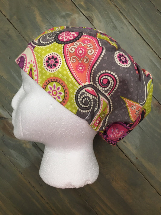 Paisley geometrics bouffant/euro style surgical hat