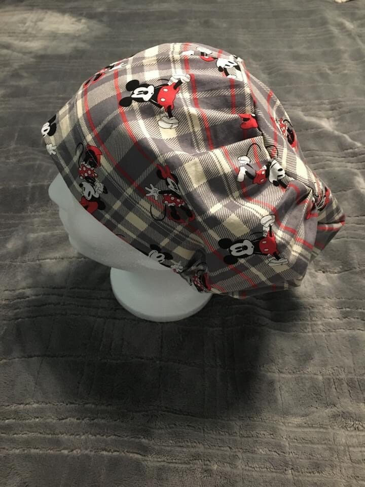 Mickey plaid bouffant/euro hybrid style surgical/scrub/dental hat