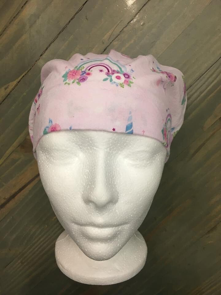 Flowered unicorns bouffant/euro style surgical hat