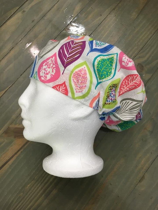 Colorful leaves bouffant/euro style surgical hat