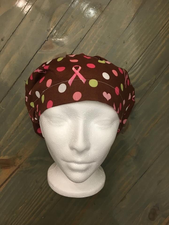 Pink ribbon bouffant/euro style surgical hat