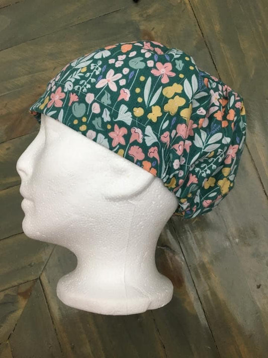 Field of flowers bouffant/euro style surgical hat