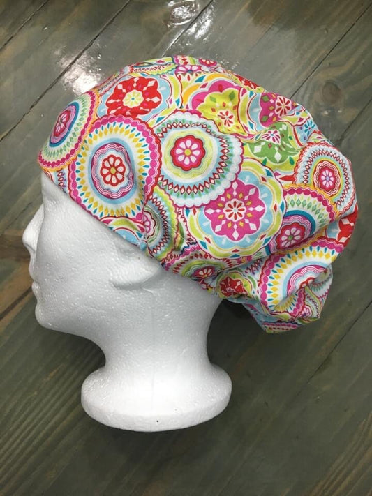 Summer geometrics bouffant/euro style surgical hat