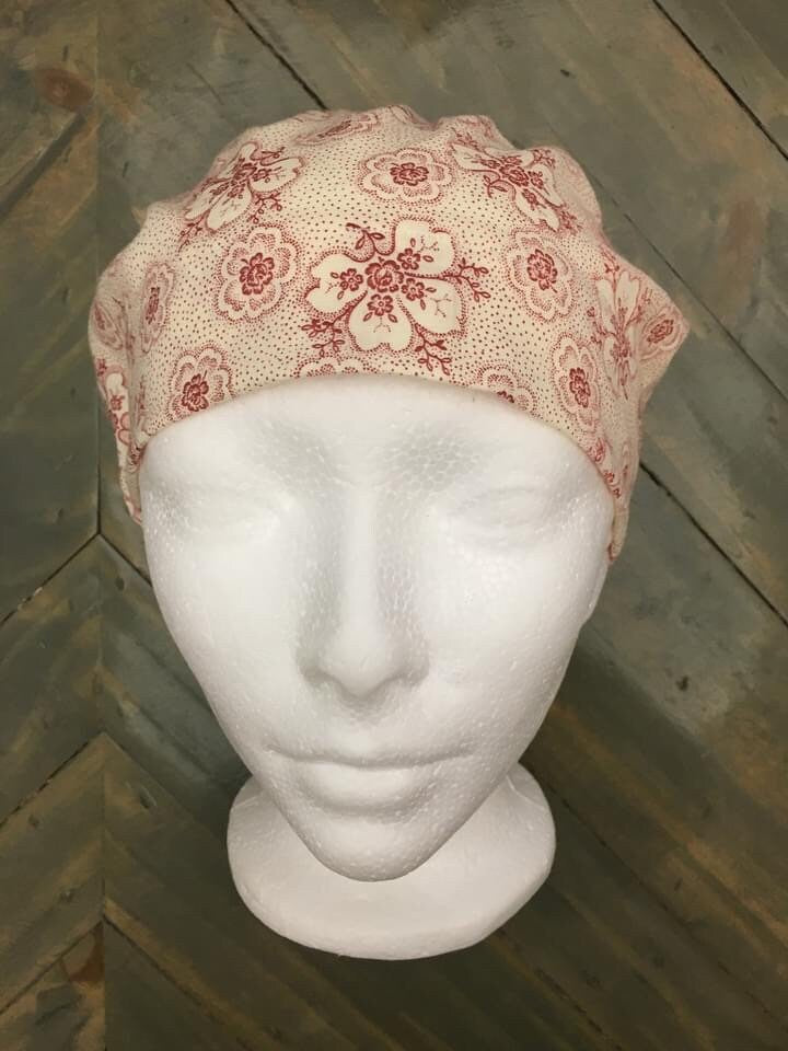 Vintage hibiscus bouffant/euro style surgical hat