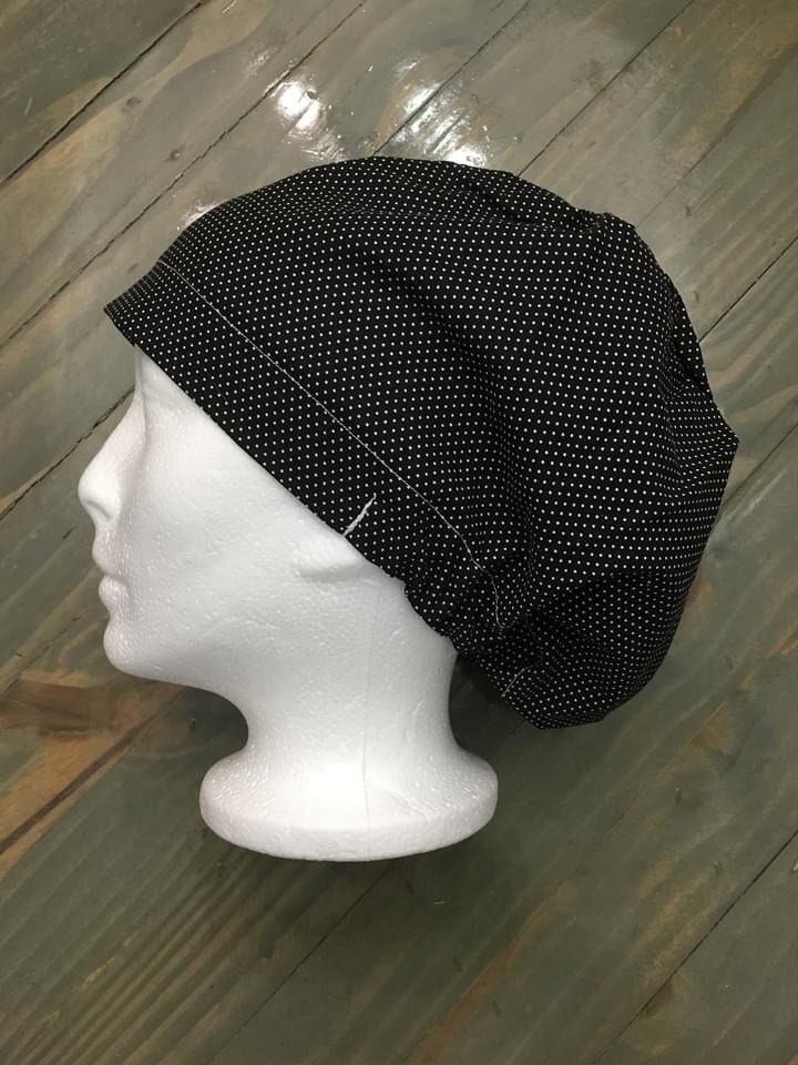 Black/white polka dots bouffant/euro style surgical hat