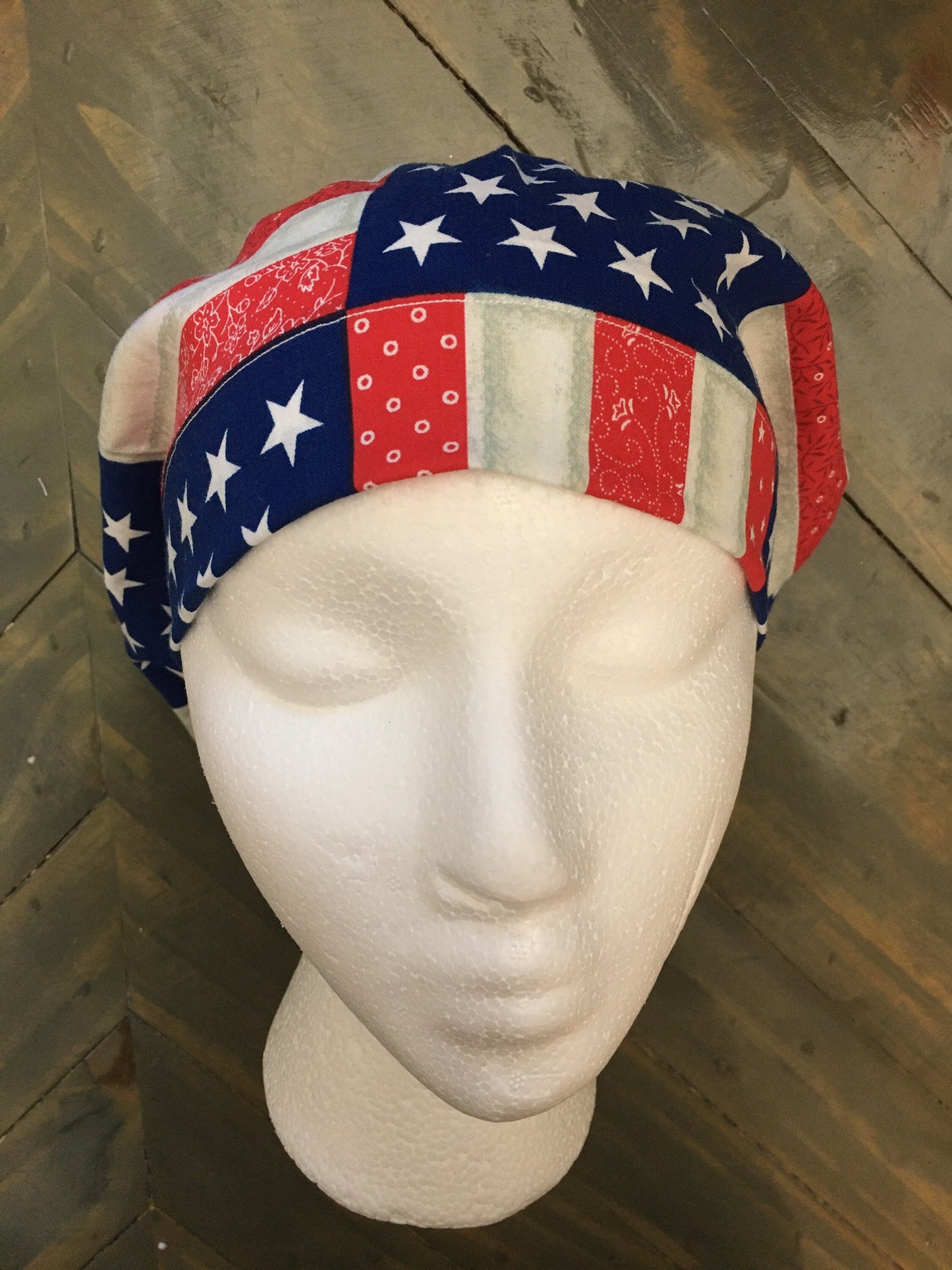 Patchwork flag bouffant/euro style surgical hat