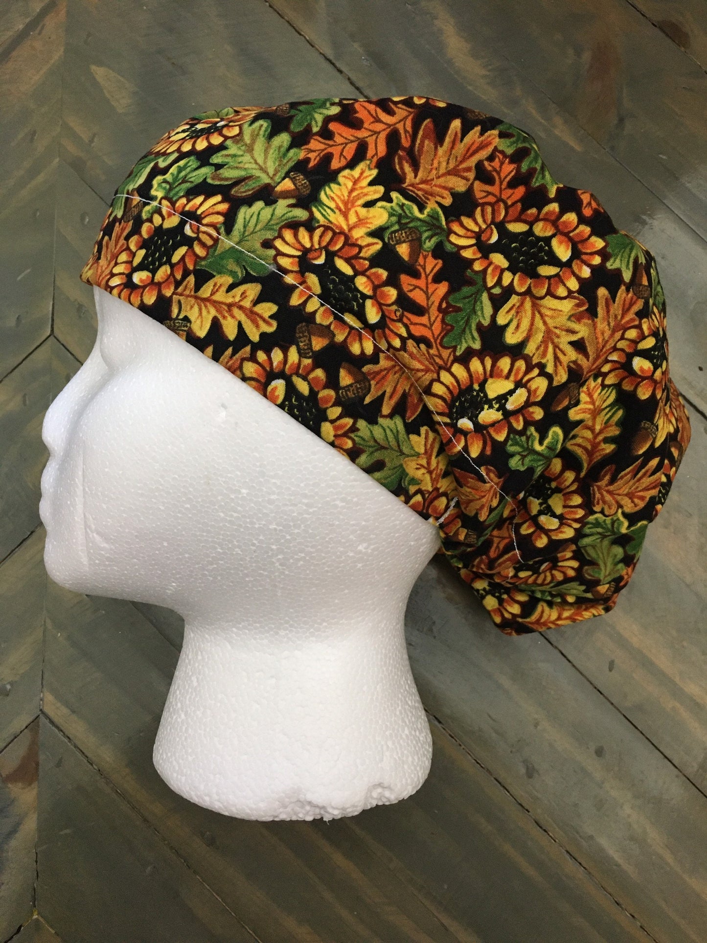 Sunflowers and acorns bouffant/euro style surgical hat