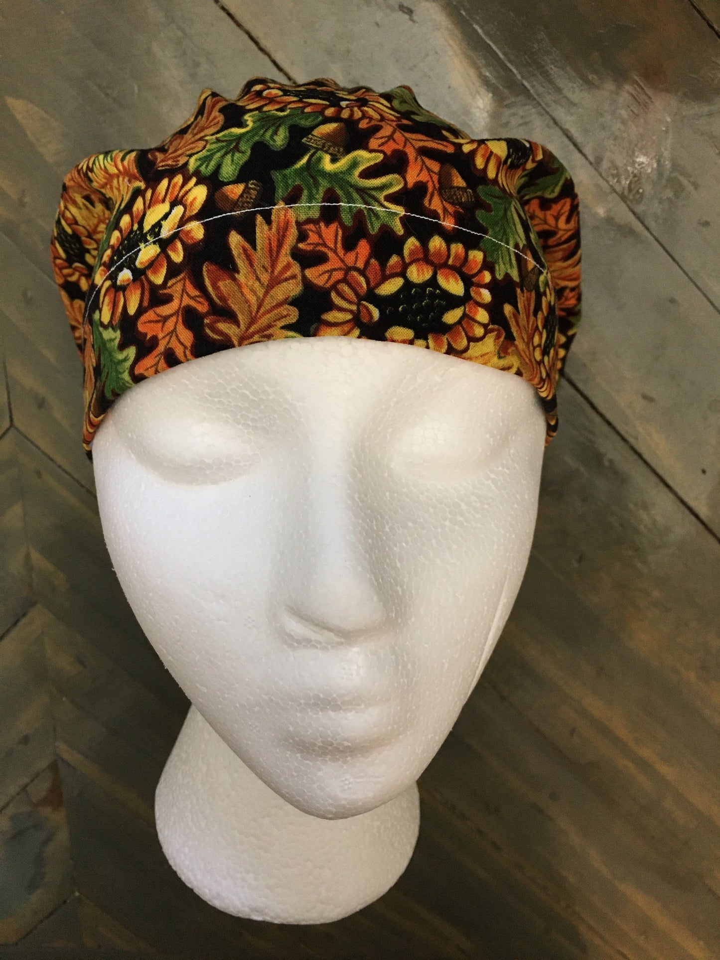 Sunflowers and acorns bouffant/euro style surgical hat