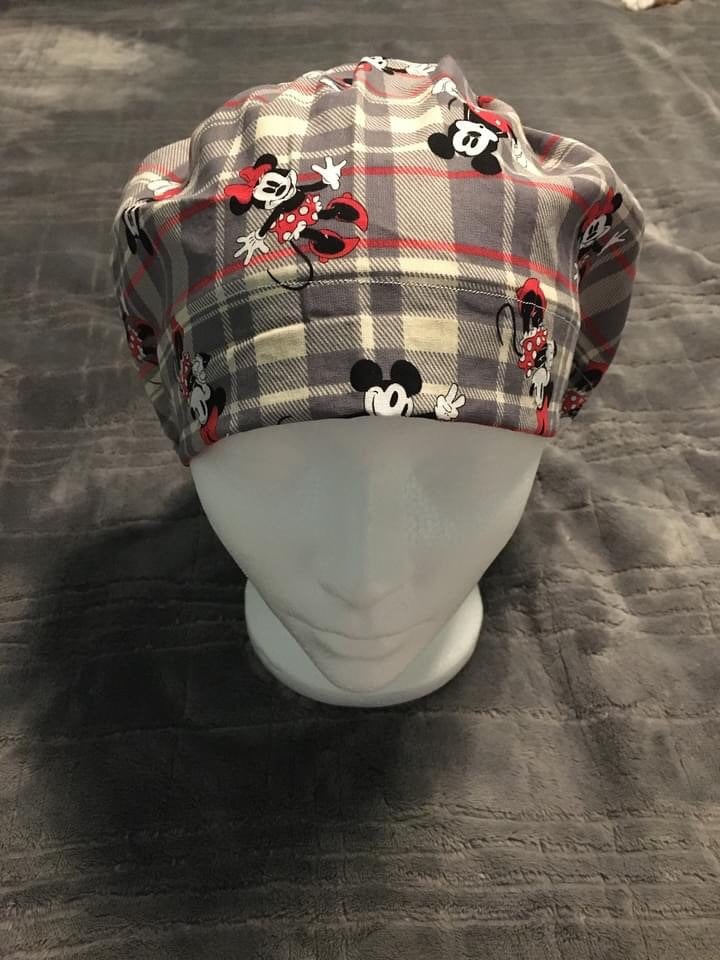 Mickey plaid bouffant/euro hybrid style surgical/scrub/dental hat