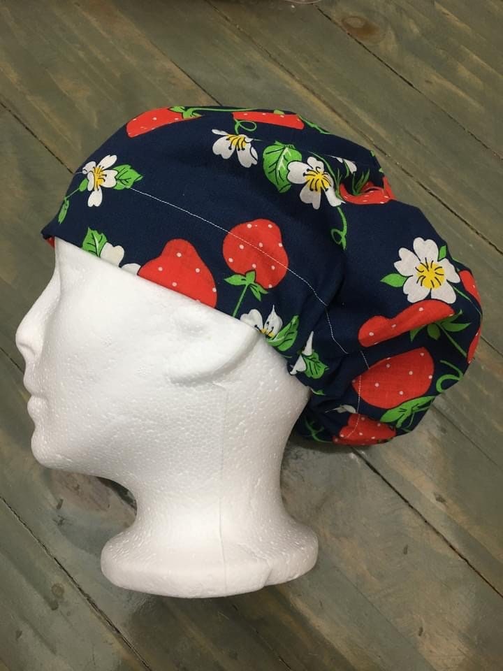 Vintage strawberries bouffant/euro style surgical hat