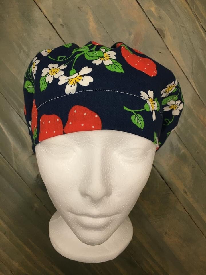 Vintage strawberries bouffant/euro style surgical hat