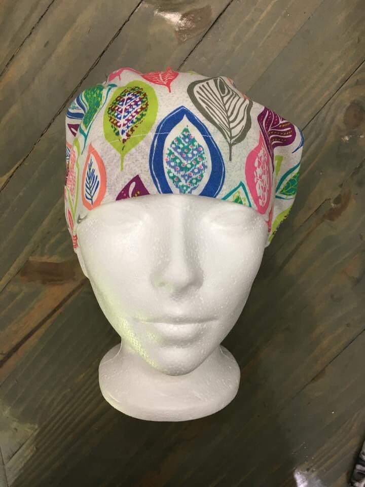 Colorful leaves bouffant/euro style surgical hat