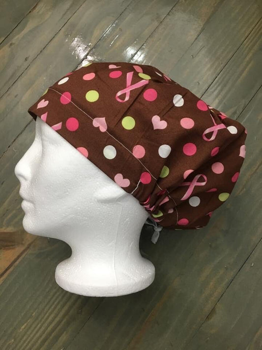 Pink ribbon bouffant/euro style surgical hat