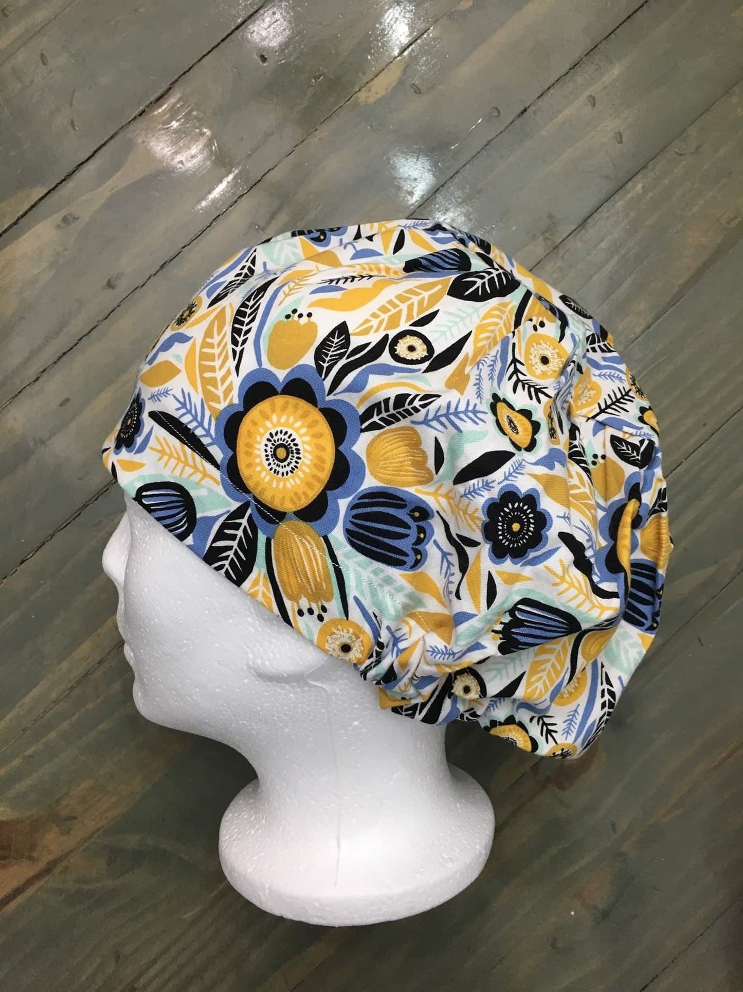 Yellow flowers bouffant/euro style surgical hat