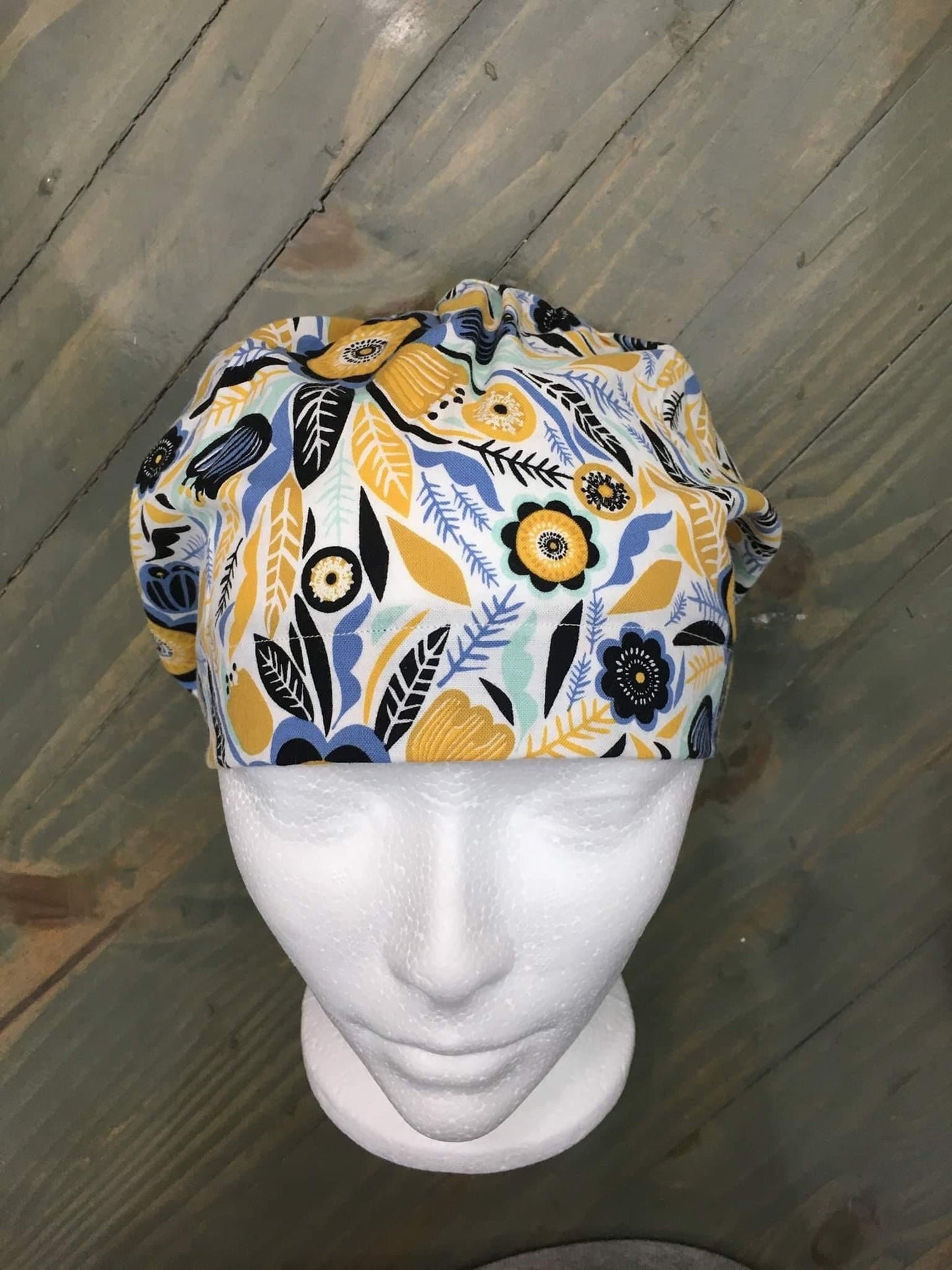 Yellow flowers bouffant/euro style surgical hat