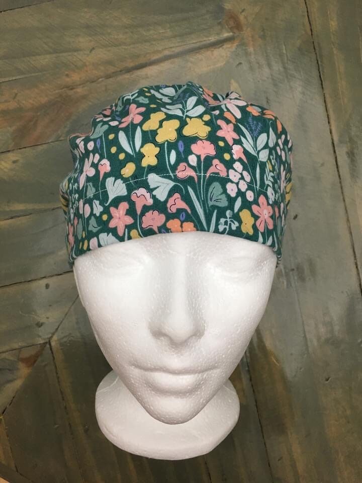 Field of flowers bouffant/euro style surgical hat