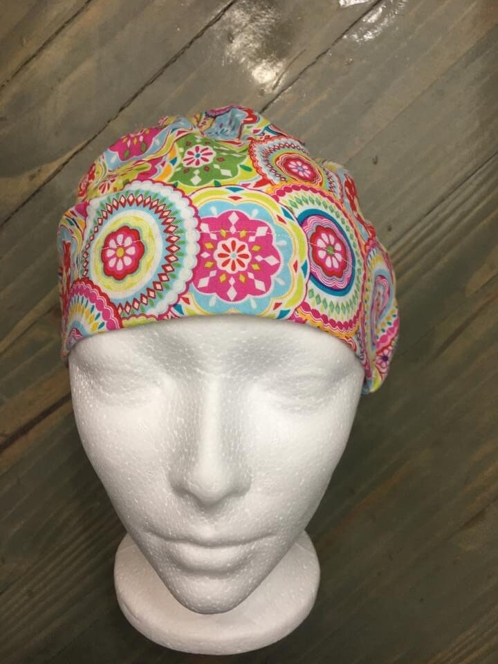 Summer geometrics bouffant/euro style surgical hat