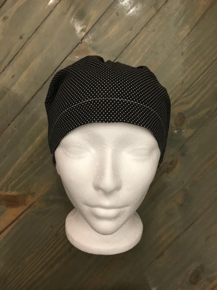 Black/white polka dots bouffant/euro style surgical hat