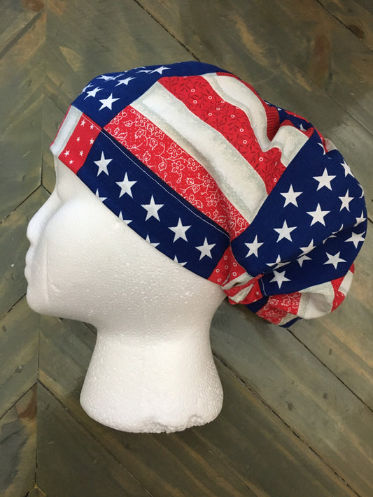 Patchwork flag bouffant/euro style surgical hat