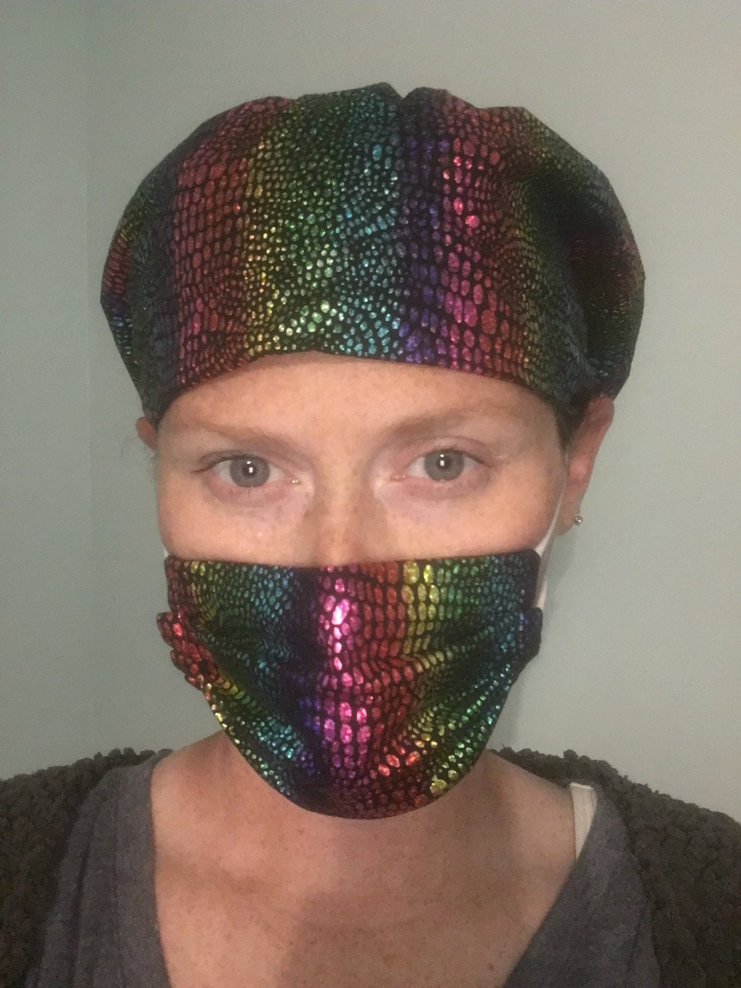 Shiny rainbow bouffant/euro hybrid style surgical/scrub/dental hat/cap by Carolinadreamsbyjen