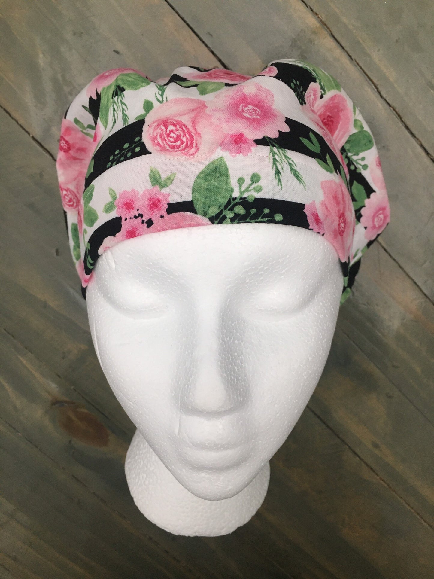 Striped roses bouffant/euro surgical/scrub/dental hat