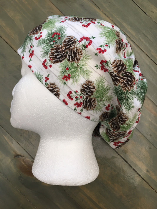 Pine cones and berries bouffant/euro style surgical/scrub/dental hat by CarolinaDreamsbyjen