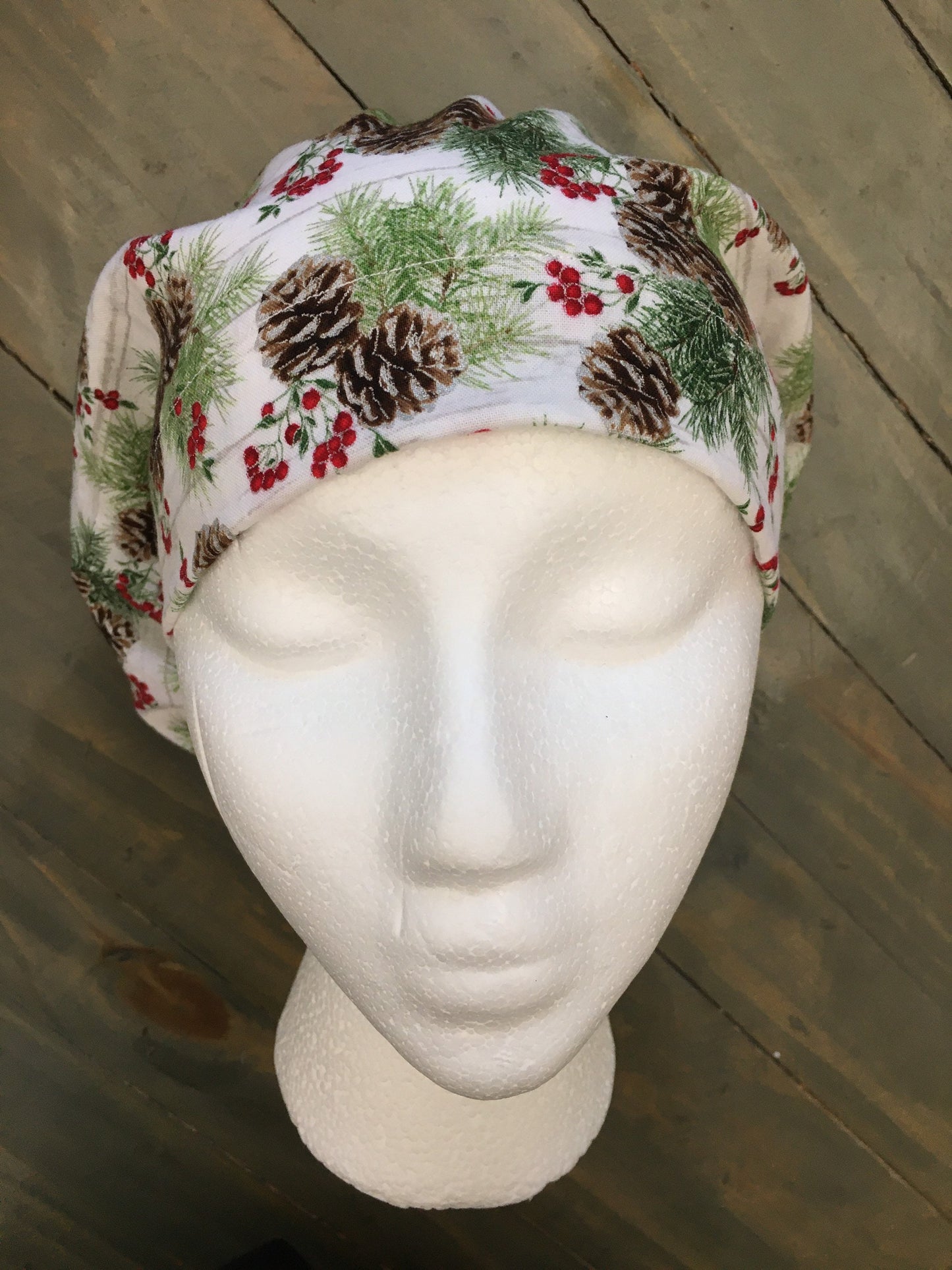 Pine cones and berries bouffant/euro style surgical/scrub/dental hat by CarolinaDreamsbyjen