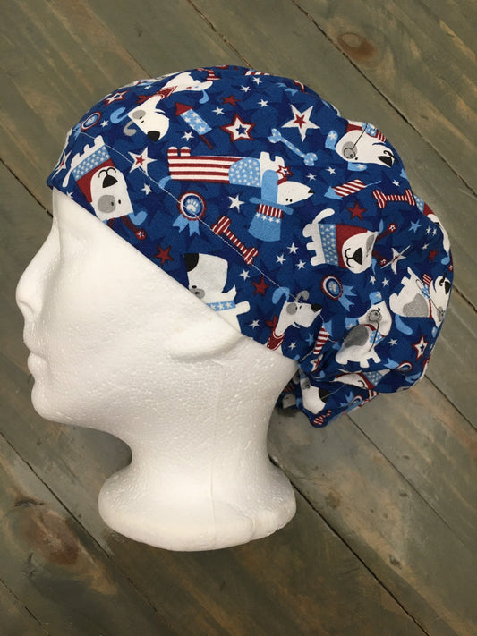 Patriotic pups bouffant/euro style surgical/scrub/dental hat by CarolinaDreamsbyjen