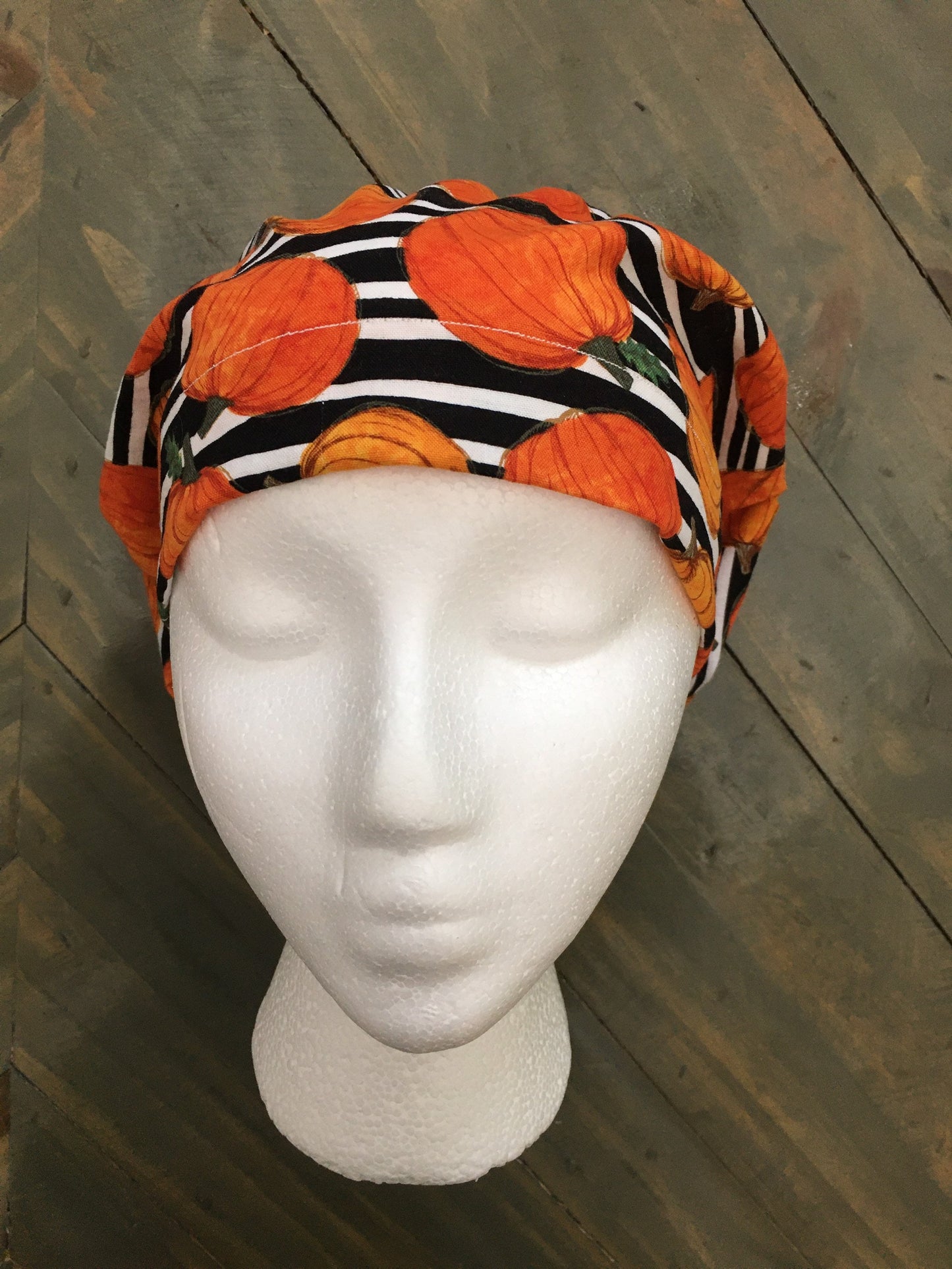 Pumpkin stripes bouffant/euro hybrid style surgical/scrub/dentist hat by CarolinaDreamsbyjen