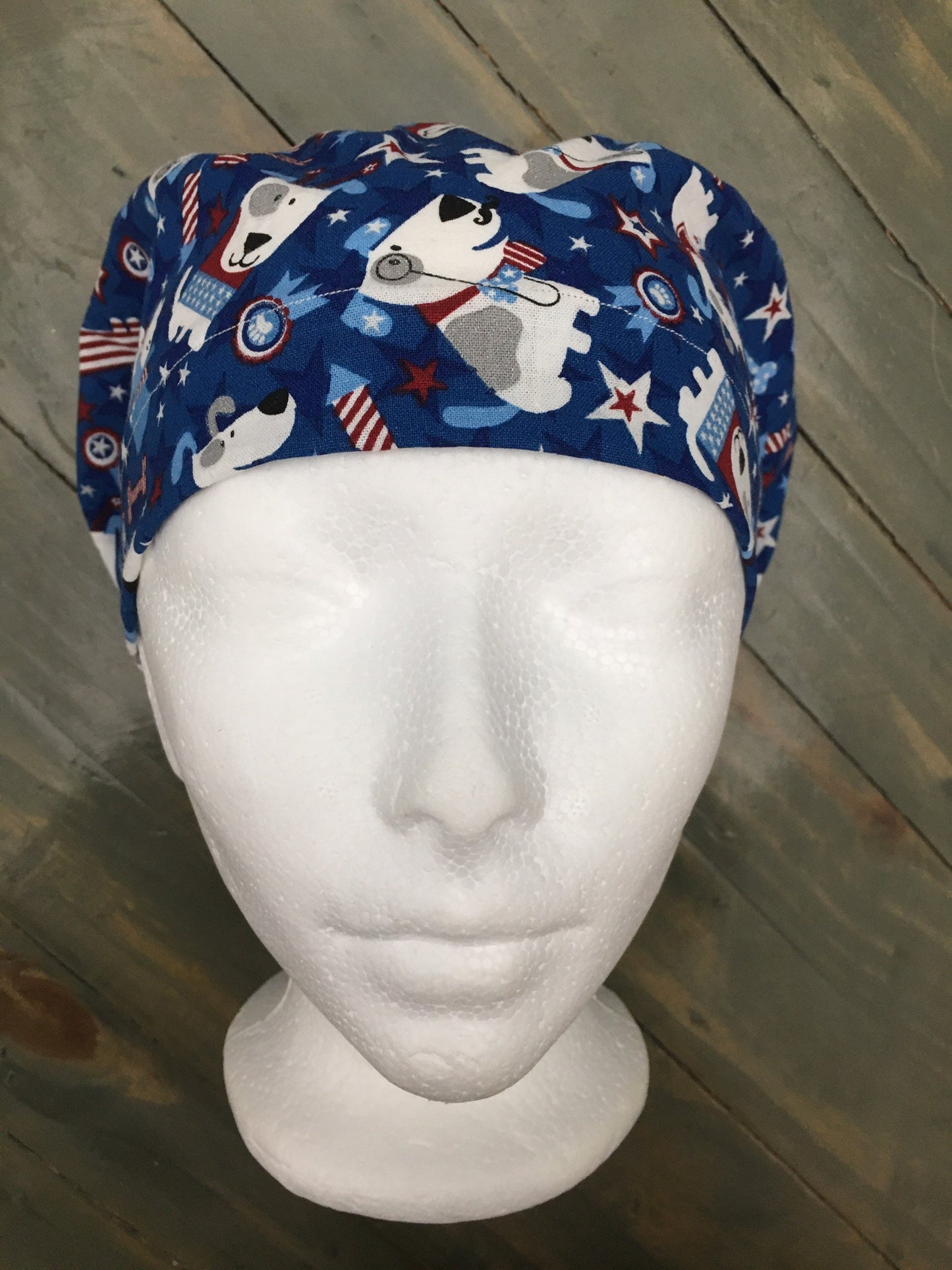 Patriotic pups bouffant/euro style surgical/scrub/dental hat by CarolinaDreamsbyjen