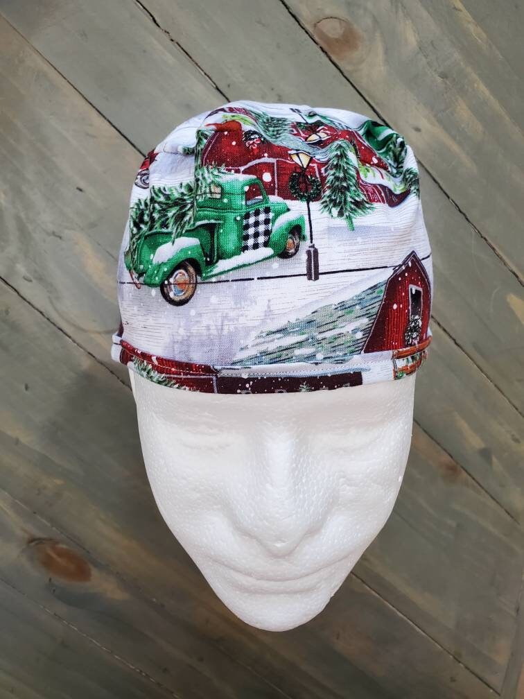 Men's Tree farm Christmas surgical/scrub/dental/skull hat by Carolinadreamsbyjen