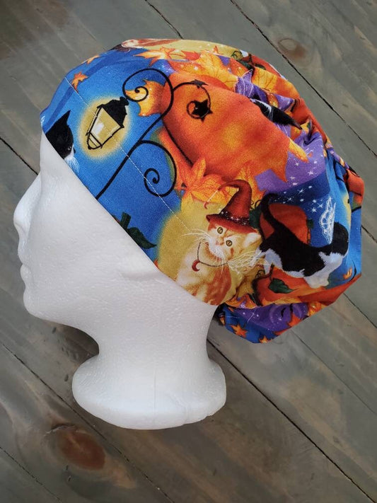 Spooky kitties bouffant/euro style surgical/scrub/dental hat by Carolinadreamsbyjen