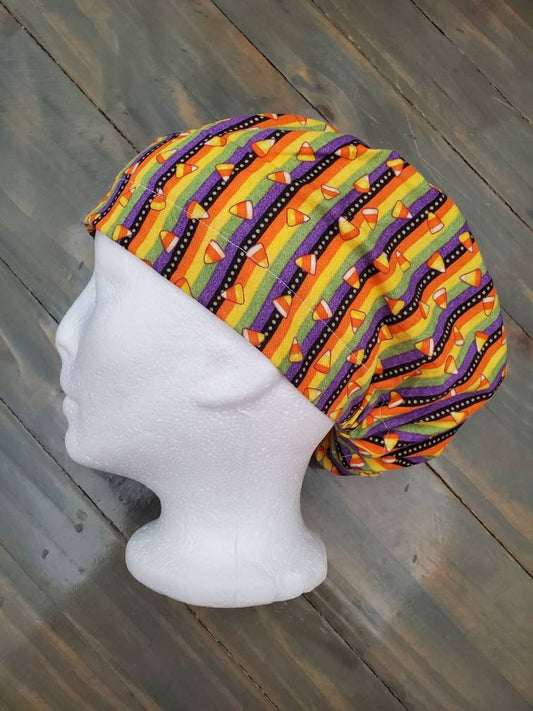 Candy corn stripes bouffant/euro style surgical/scrub/dental hat by Carolinadreamsbyjen