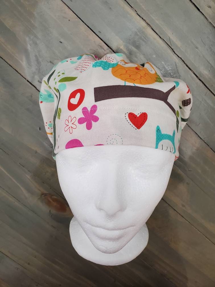 Owls chilling bouffant/euro style surgical/scrub/dental hat by Carolinadreamsbyjen