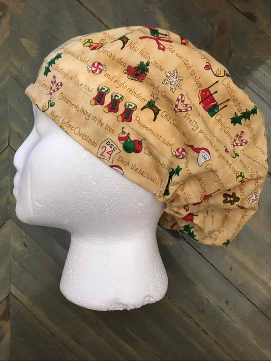 Old fashioned Christmas bouffant/Euro style surgical/scrub/dental hat by Carolinadreamsbyjen