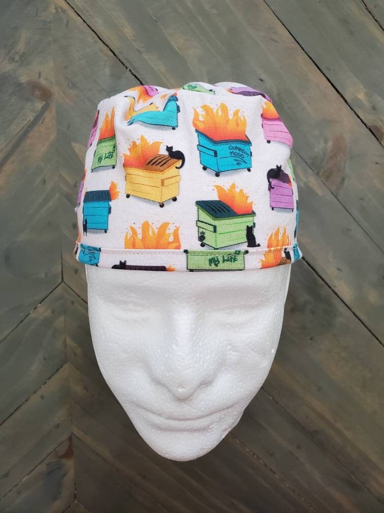 Men's Dumpster fire surgical/scrub/dental/skull hat by Carolinadreamsbyjen