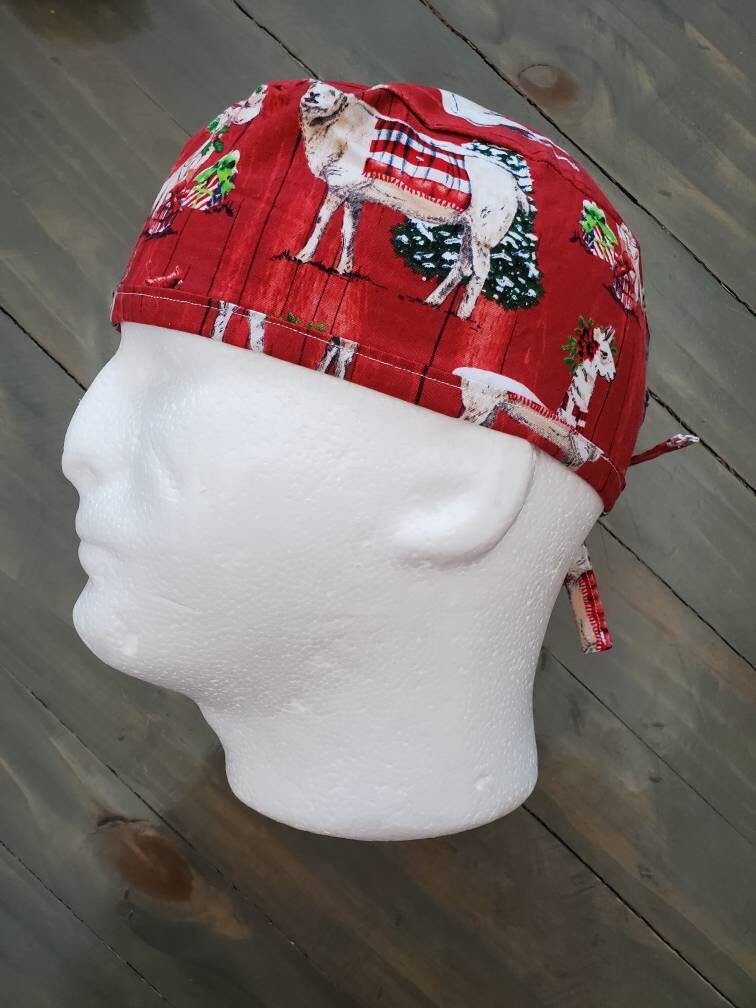 Men's Barnyard Christmas surgical/scrub/dental/skull hat by Carolinadreamsbyjen